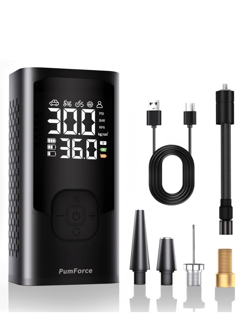 PumForce Cordless Tire Inflator 150 PSI, Portable Air Compressor with LED Display, Auto Shut-Off, USB-C Charging & LED Light for Car, SUV, Motorcycle & Sports - Image 1