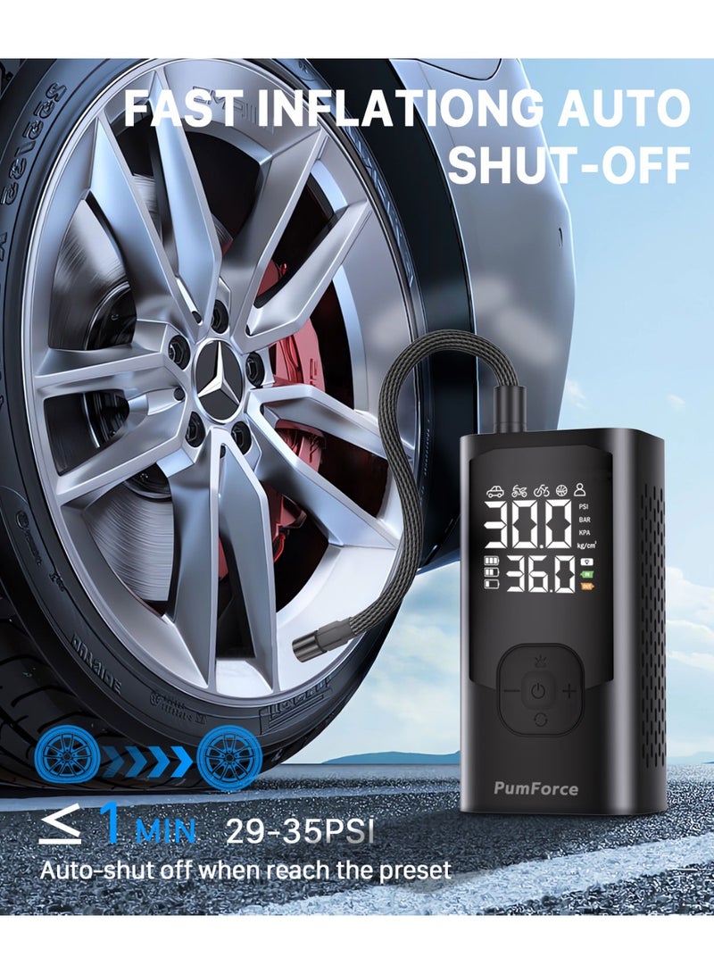PumForce Cordless Tire Inflator 150 PSI, Portable Air Compressor with LED Display, Auto Shut-Off, USB-C Charging & LED Light for Car, SUV, Motorcycle & Sports - Image 2