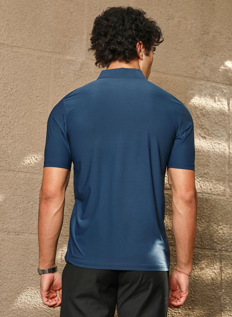 Campus Sutra Men's Navy Blue Seamless Solid Polo T-Shirt - Image 5