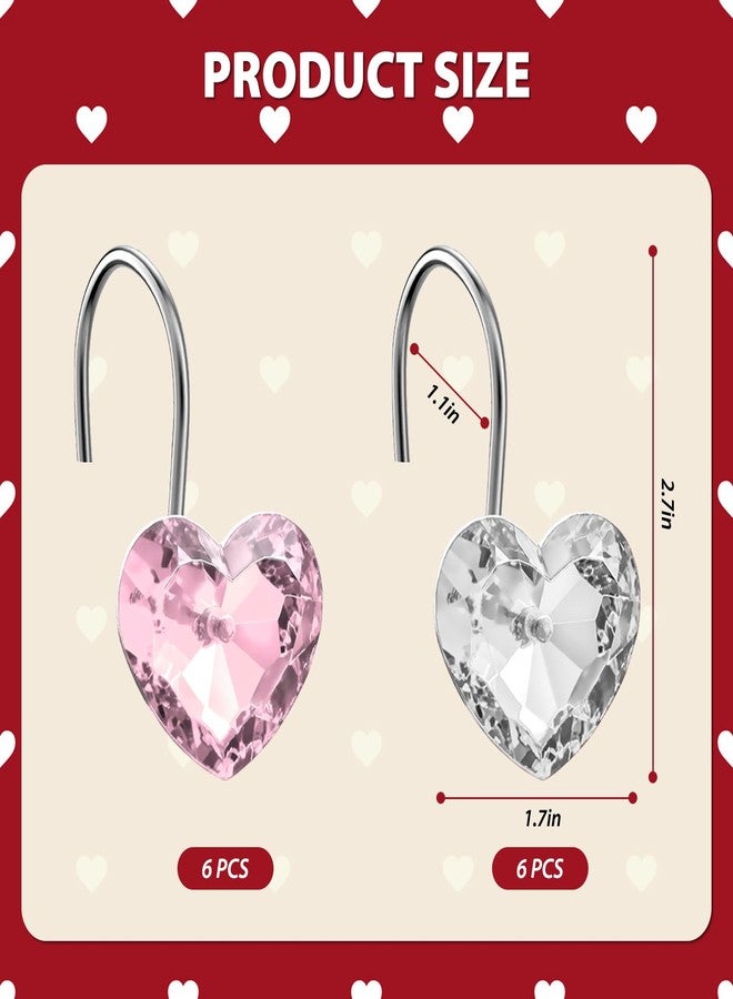 Gosuoa 12Pcs Valentine Heart Shape Shower Curtain Hooks, Stainless Steel Valentines Day Decorative Shower Curtain Hooks Valentines Bathroom Decor - Image 3
