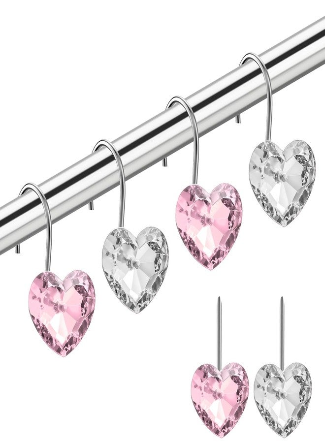 Gosuoa 12Pcs Valentine Heart Shape Shower Curtain Hooks, Stainless Steel Valentines Day Decorative Shower Curtain Hooks Valentines Bathroom Decor - Image 1