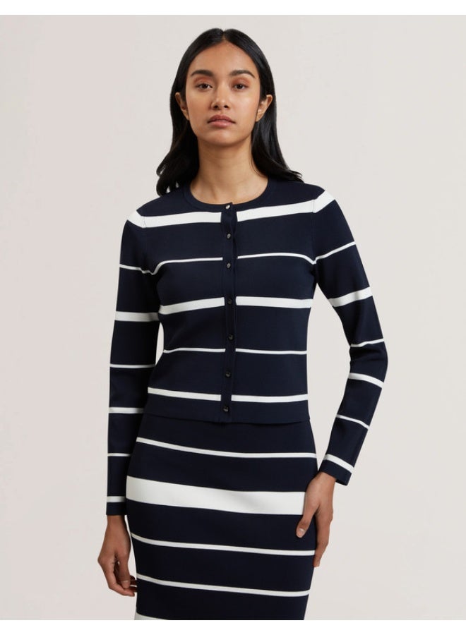 Ted Baker Stripe Fitted Crew Neck Cardigan - Image 1