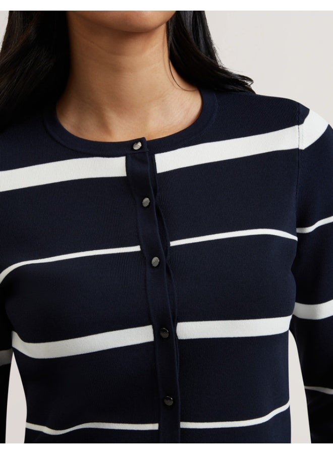 Ted Baker Stripe Fitted Crew Neck Cardigan - Image 4