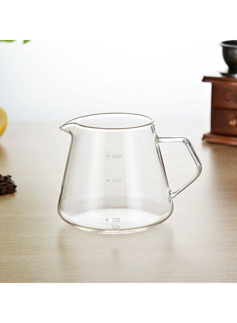 V60 القهوة ضبط الزجاج المقاوم للحرارة واضحة خادم القهوة صب فوق القهوة خادم الشاي وعاء صانع صانع الشاي 600ml 02 حجم شفاف - Image 1