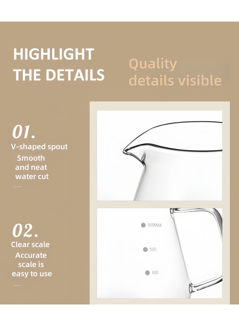 V60 القهوة ضبط الزجاج المقاوم للحرارة واضحة خادم القهوة صب فوق القهوة خادم الشاي وعاء صانع صانع الشاي 600ml 02 حجم شفاف - Image 2