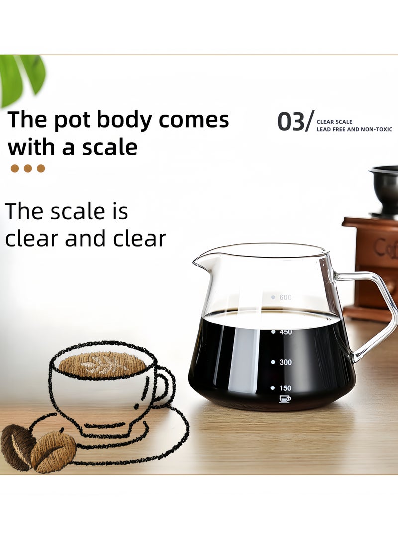 V60 القهوة ضبط الزجاج المقاوم للحرارة واضحة خادم القهوة صب فوق القهوة خادم الشاي وعاء صانع صانع الشاي 600ml 02 حجم شفاف - Image 5
