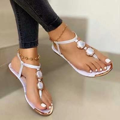 Beaded Sandals 2022 Summer Casual Flat Womens Shoes Black  - Image 2