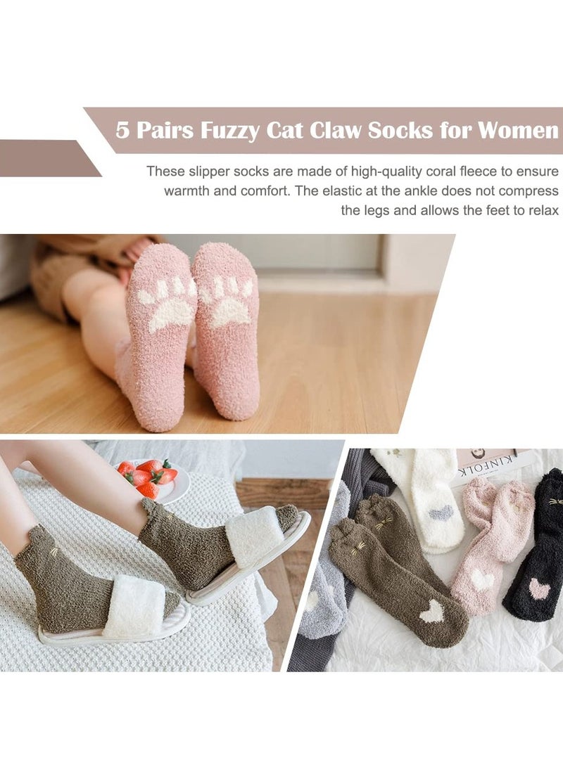 KASTWAVE 5 Pairs Plush Slipper Socks Women Cat Paw Socks, Colorful Warm Fuzzy Crew Socks Cozy Soft for Winter Indoor - Image 5