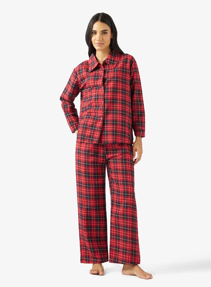 جينجر طقم بيجاما وقميص بأزرار كاروهات - Image 1