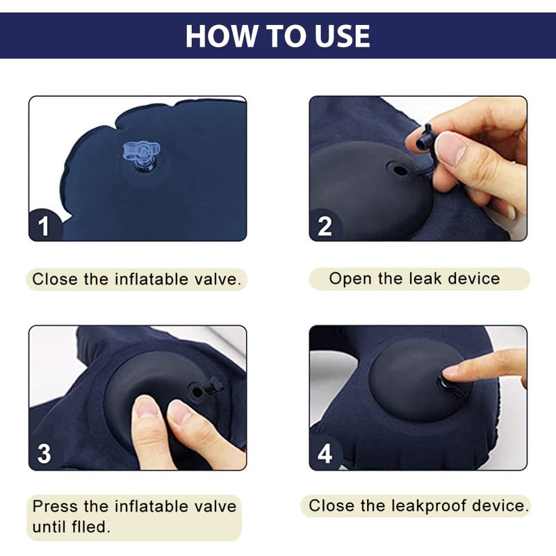 Hannea HANNEA Inflatable Travel Pillow Adjustable UShaped Inflatable Neck Pillow SelfInflatable Neck Pillow for Airplanes Traveling Lumbar Support Dark Blue  - Image 4