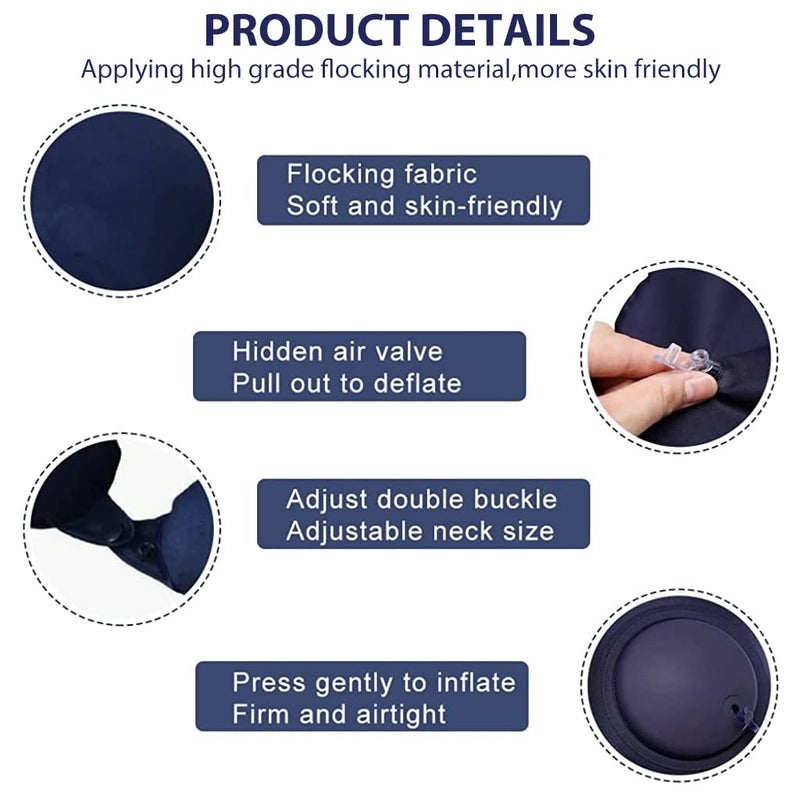Hannea HANNEA Inflatable Travel Pillow Adjustable UShaped Inflatable Neck Pillow SelfInflatable Neck Pillow for Airplanes Traveling Lumbar Support Dark Blue  - Image 3