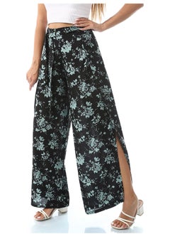 Andora Wide Leg High Waist Flory Pants_Black & Mint Green  - Image 2