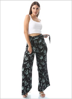 Andora Wide Leg High Waist Flory Pants_Black & Mint Green  - Image 1