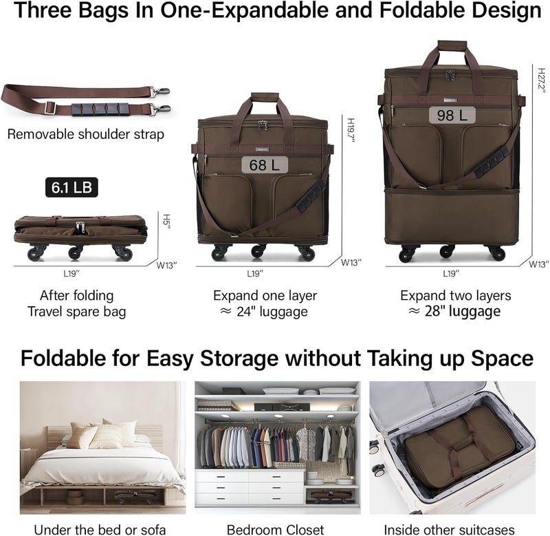 Hanke Suitcases with Wheels Expandable Foldable Luggage Bag Collapsible Rolling Travel Duffel Bag without Telescoping Handle - Image 2