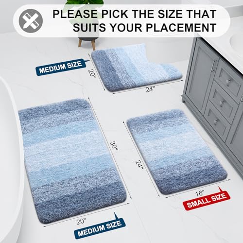 Arotive Microfiber Bathroom Rugs, Shaggy Soft and Absorbent Bath Rug, Non-Slip, Thick Plush Machine Washable Dry Bath Mats for Bathroom, Tub and Shower, 24x16, Light Blue - Image 2