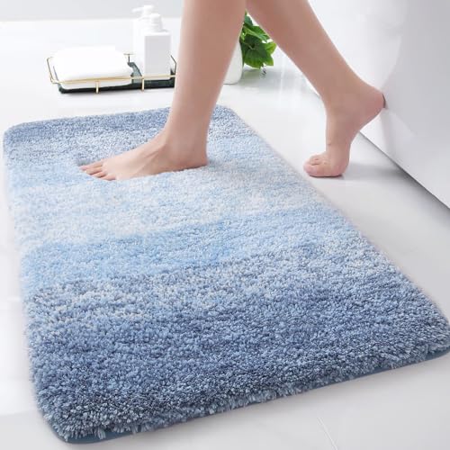 Arotive Microfiber Bathroom Rugs, Shaggy Soft and Absorbent Bath Rug, Non-Slip, Thick Plush Machine Washable Dry Bath Mats for Bathroom, Tub and Shower, 24x16, Light Blue - Image 1