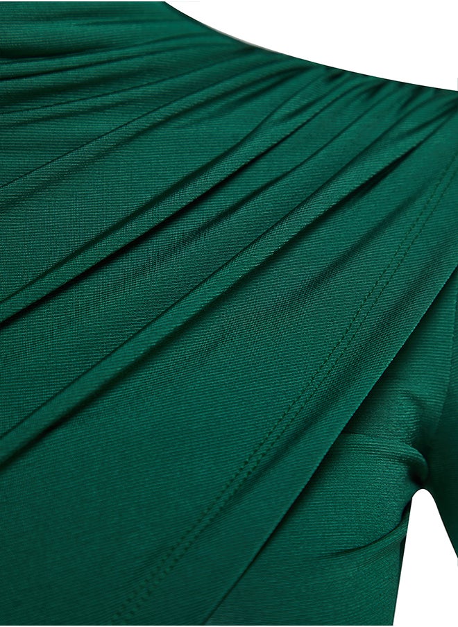 trendyol - Emerald Green High Collar Draped Crop Blouse TWOAW24BZ00164 - Image 1