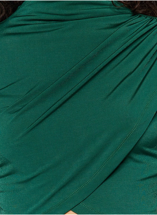 trendyol - Emerald Green High Collar Draped Crop Blouse TWOAW24BZ00164 - Image 1