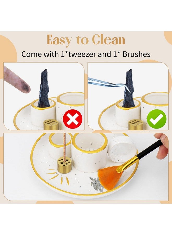 سيلفتك حامل بخور سيراميك 5 في 1، مبخرة سيراميك وصينية لجمع الرماد بمقبض، حامل بخور للعصي مع 9 فتحات بخور للشمعة، حرق المريمية، بالو سانتو لغرفة التأمل واليوغا - Image 3