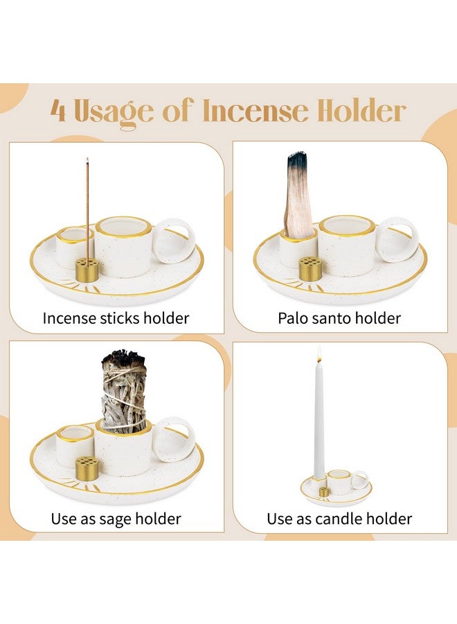 سيلفتك حامل بخور سيراميك 5 في 1، مبخرة سيراميك وصينية لجمع الرماد بمقبض، حامل بخور للعصي مع 9 فتحات بخور للشمعة، حرق المريمية، بالو سانتو لغرفة التأمل واليوغا - Image 4