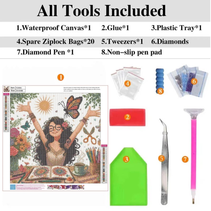 ckdiluy Painting Girl Diamond Art Kits for Adults, DIY Diamond Painting Kits Round Diamond Dots for Adults, 5D Full Drill Painting Kit Art and Crafts for Adult Home Wall Decor 14 X 14inch - Image 5