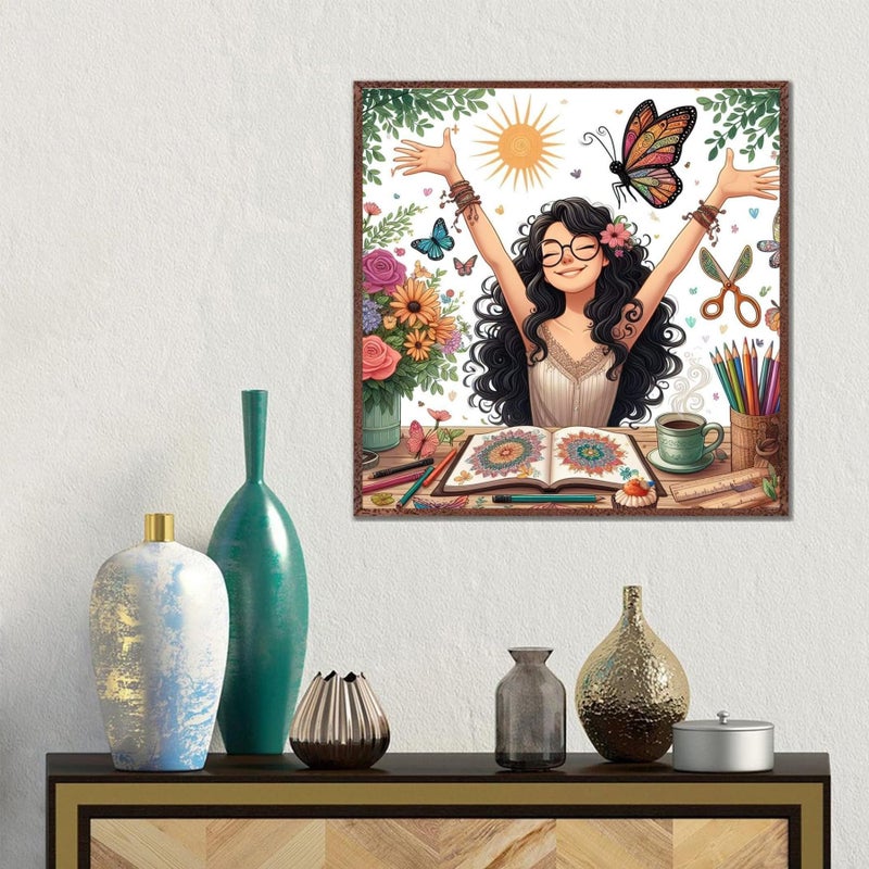 ckdiluy Painting Girl Diamond Art Kits for Adults, DIY Diamond Painting Kits Round Diamond Dots for Adults, 5D Full Drill Painting Kit Art and Crafts for Adult Home Wall Decor 14 X 14inch - Image 3