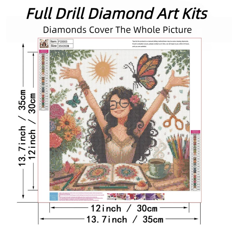 ckdiluy Painting Girl Diamond Art Kits for Adults, DIY Diamond Painting Kits Round Diamond Dots for Adults, 5D Full Drill Painting Kit Art and Crafts for Adult Home Wall Decor 14 X 14inch - Image 2