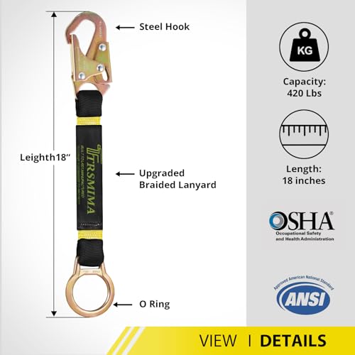 TT TRSMIMA TRSMIMA Safety Harness Extension Lanyard - 18”D-ring Extender Fall Protection Arrest System with Snap Hook Connector Ring ANSI - Image 4