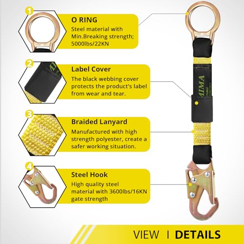 TT TRSMIMA TRSMIMA Safety Harness Extension Lanyard - 18”D-ring Extender Fall Protection Arrest System with Snap Hook Connector Ring ANSI - Image 2