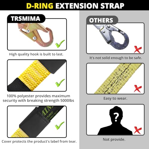 TT TRSMIMA TRSMIMA Safety Harness Extension Lanyard - 18”D-ring Extender Fall Protection Arrest System with Snap Hook Connector Ring ANSI - Image 3