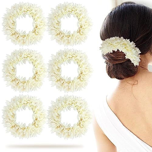 Diversa Artificial Gajra Flower Scrunchies For Hair Bun, Bracelet, Juda, and Ponytail Wedding Jewellery Reusable Fragrance Hair Mogra Gajra Tie For Women/Girls Gajra Scented Mogra White (White, Pack of 3) - Image 1