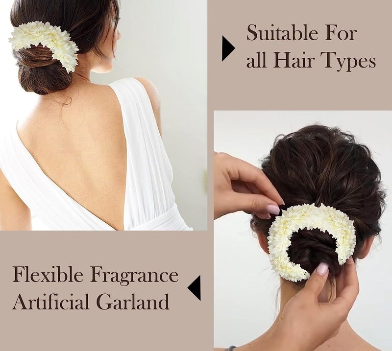 Diversa Artificial Gajra Flower Scrunchies For Hair Bun, Bracelet, Juda, and Ponytail Wedding Jewellery Reusable Fragrance Hair Mogra Gajra Tie For Women/Girls Gajra Scented Mogra White (White, Pack of 3) - Image 3