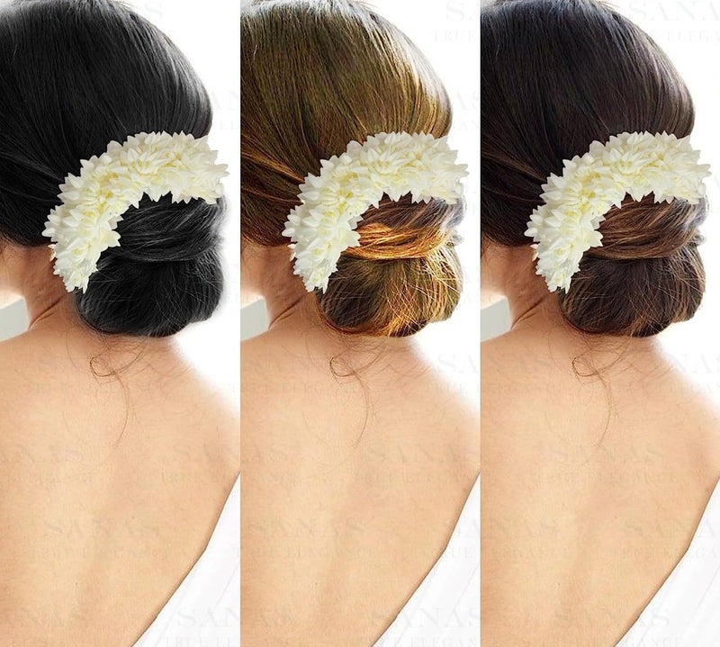 Diversa Artificial Gajra Flower Scrunchies For Hair Bun, Bracelet, Juda, and Ponytail Wedding Jewellery Reusable Fragrance Hair Mogra Gajra Tie For Women/Girls Gajra Scented Mogra White (White, Pack of 3) - Image 4