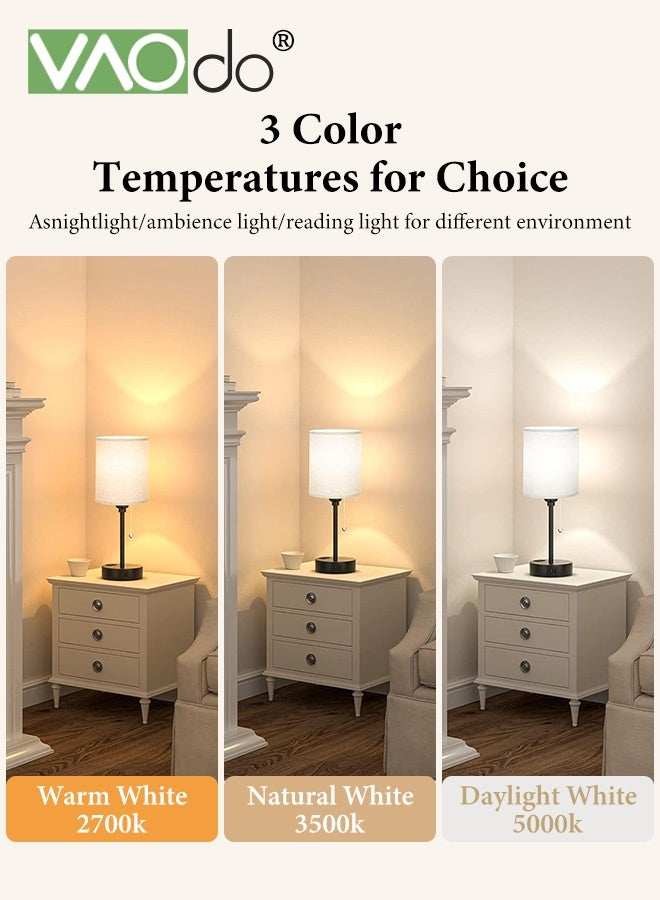 فاو دو مصابيح غرفة النوم 3 درجات حرارة ملونة، مع منافذ USB C و A، مصابيح طاولة تسحب من خلال سلسلة مصابيح، مع منفذ تكييف مصابيح منضدة بيضاء، مع مصباح بقاعدة معدنية سوداء لغرفة المعيشة غرفة نوم مكتب للقراءة - Image 3