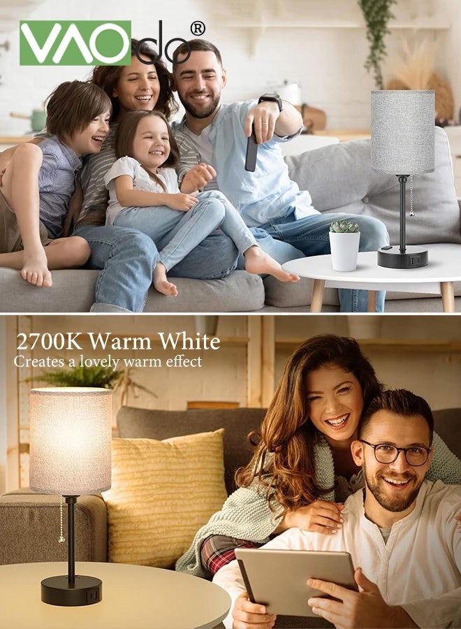 فاو دو مصابيح غرفة النوم 3 درجات حرارة ملونة، مع منافذ USB C و A، مصابيح طاولة تسحب من خلال سلسلة مصابيح، مع منفذ تكييف مصابيح منضدة بيضاء، مع مصباح بقاعدة معدنية سوداء لغرفة المعيشة غرفة نوم مكتب للقراءة - Image 2