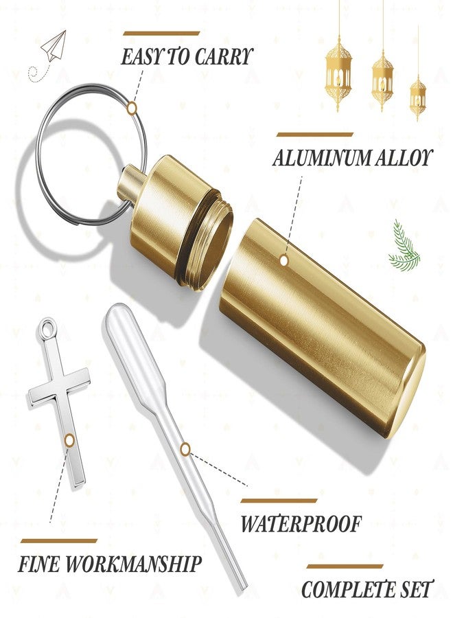 Tandefio 10 Sets Anointing Oil Bottles Keychain Vial Holy Water Container with Dropper Cross Pendant for Travel Baptism Favor (Gold) - Image 4