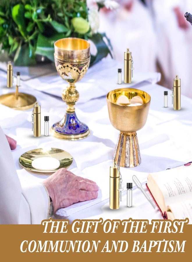 Tandefio 10 Sets Anointing Oil Bottles Keychain Vial Holy Water Container with Dropper Cross Pendant for Travel Baptism Favor (Gold) - Image 5