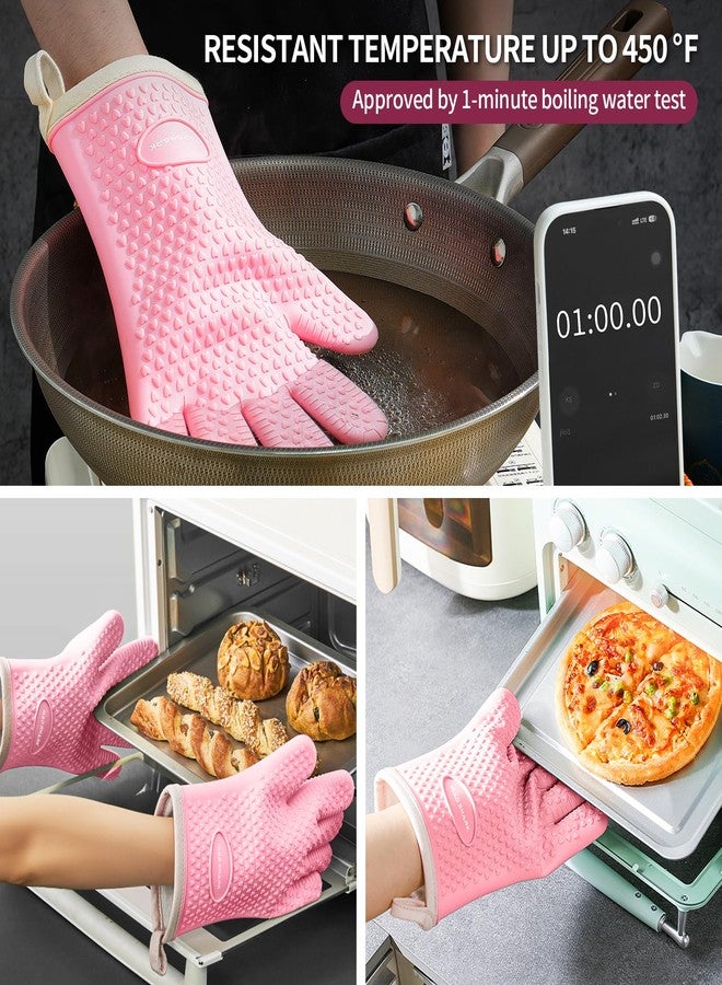MAD SHARK Silicone Oven Mitts Heat Resistant 450°F,Waterproof & Non-Slip Oven Gloves with Fingers,Cotton Lined Silicone Oven Gloves Kitchen Mitts for Baking Cooking Barbecue,Women (Pink) - Image 2