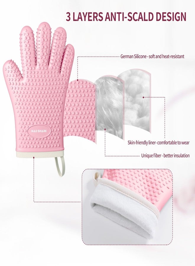 MAD SHARK Silicone Oven Mitts Heat Resistant 450°F,Waterproof & Non-Slip Oven Gloves with Fingers,Cotton Lined Silicone Oven Gloves Kitchen Mitts for Baking Cooking Barbecue,Women (Pink) - Image 5