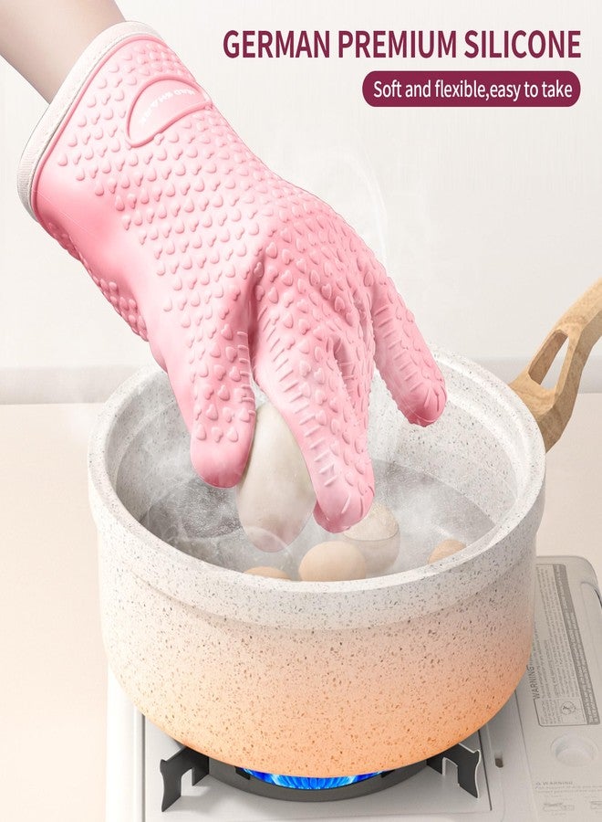 MAD SHARK Silicone Oven Mitts Heat Resistant 450°F,Waterproof & Non-Slip Oven Gloves with Fingers,Cotton Lined Silicone Oven Gloves Kitchen Mitts for Baking Cooking Barbecue,Women (Pink) - Image 3