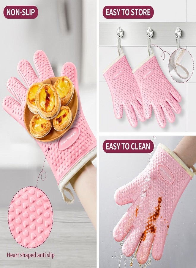MAD SHARK Silicone Oven Mitts Heat Resistant 450°F,Waterproof & Non-Slip Oven Gloves with Fingers,Cotton Lined Silicone Oven Gloves Kitchen Mitts for Baking Cooking Barbecue,Women (Pink) - Image 4