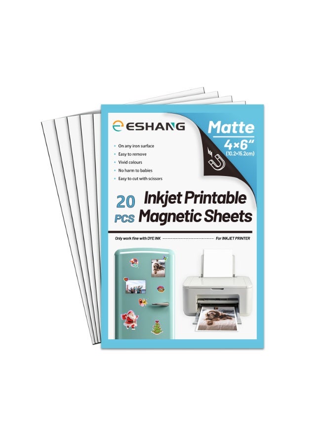 ESHANG 4 x 6 Inch 20PCS Matte Printable Magnetic sheets Non Adhesive 0.4mm Thinckness Thick Magnet Photo Paper for Inkjet Printers - Image 1