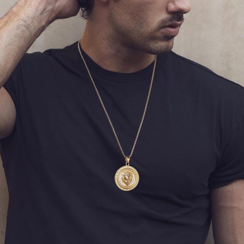 AsAlways 18K Gold Plated Lion Head Pendant Inlay CZ Vintage Hip Hop Viking Rock Punk Animal Totem Amulet Medal Charm Necklace Jewelry - Image 2