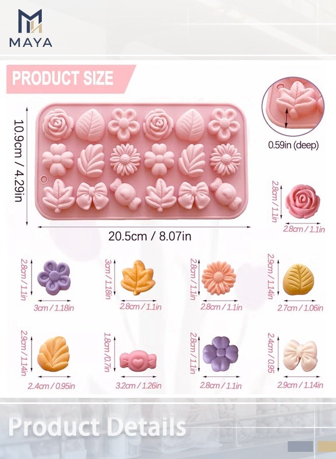 Maya Flower Candy Molds Silicone 2PCS Daisy Flower Chocolate Molds Tulip Flower Molds Bow Tie Leaf Jello Molds Ice Mold Pudding Molds Soap Molds Cookie Molds for Desserts Making - Image 5