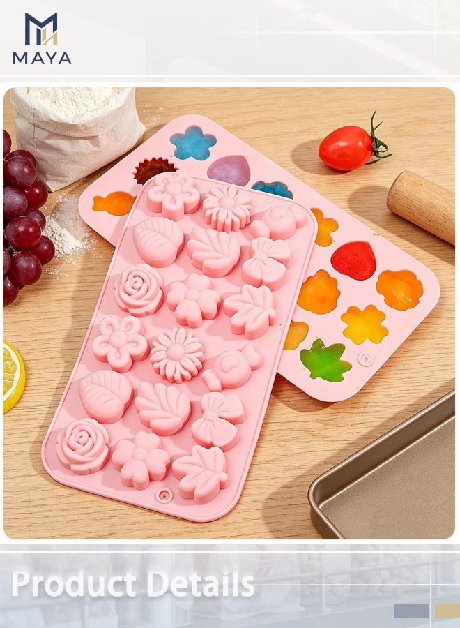 Maya Flower Candy Molds Silicone 2PCS Daisy Flower Chocolate Molds Tulip Flower Molds Bow Tie Leaf Jello Molds Ice Mold Pudding Molds Soap Molds Cookie Molds for Desserts Making - Image 2