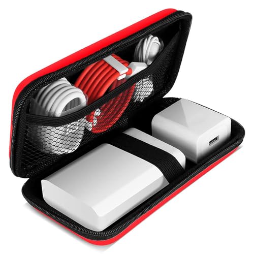 iMangoo Shockproof Travel Essentials Organizer Charger Case, Space-Optimized Small Zipper Electronics Accessories Pouch Tech Cord Cable Adapter Power Bank Storage for Women Men, 6.5x3.2x1 In (Red) - Image 1