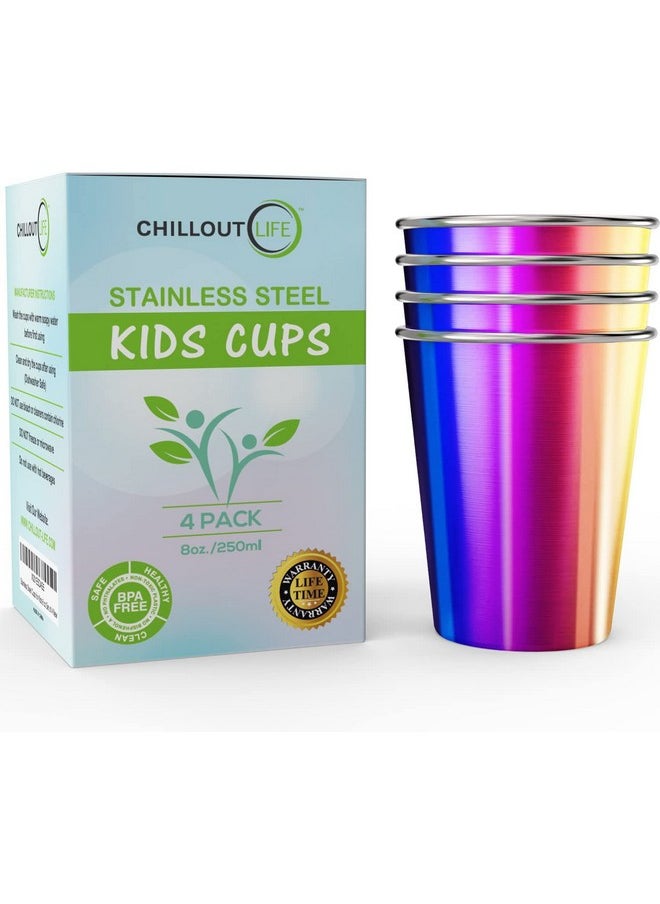 CHILLOUT LIFE - Stainless Steel Cups 8 Oz Stainless Steel Sippy Cups For Home & Outdoor Activities Bpa Free Healthy Unbreakable Premium Metal Drinking Glasses (4Pack) - Image 1