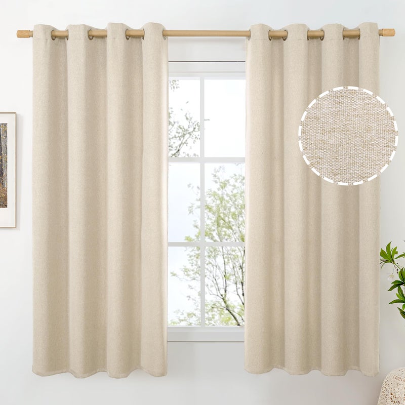 BGment Oatmeal Linen Curtains for Bedroom 63 Inch Length, No See Through Textured Privacy Window Drapes for Living Room Thick Curtain with Grommet Top Light Filtering, 2 Panels, Each 52 Inch Wide - Image 1