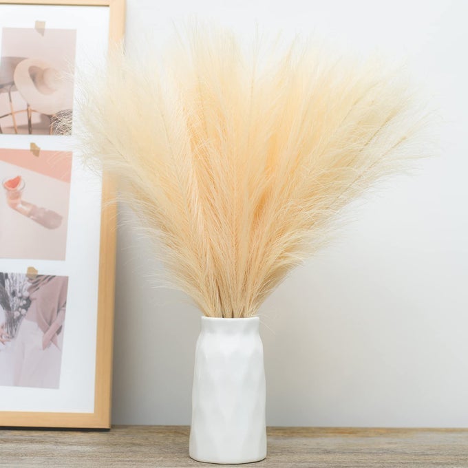 Faux Pampas Grass 1845cm Artificial Pampas Grass Fluffy 6 Stem pompous Grass Flower Arrangement for Boho Home Wedding Decoration Beige