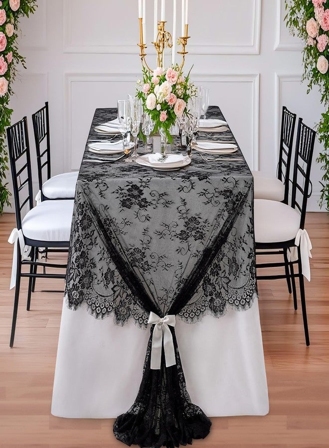 LuoluoHouse Black Lace Tablecloth Farmhouse Table Fabric 60x120 Inch for Halloween Scary Movies Rustic Wedding Bridal Shower Party Decoration Rectangle Overlay Long Vintage Embroidered Reception Table Cloth Decor - Image 3